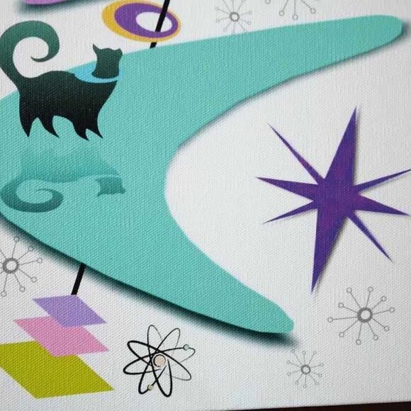Retro MCM Style "Snobby" Cats on Boomerangs Giclee Print on Canvas Original Art - Picture 7 of 10